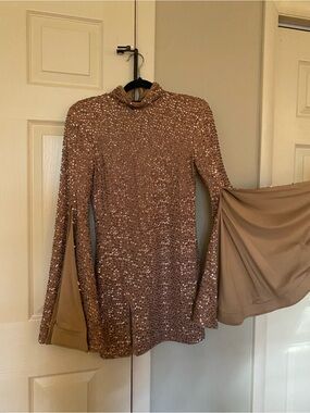 Michael Costello Nude Beige Sequin Top